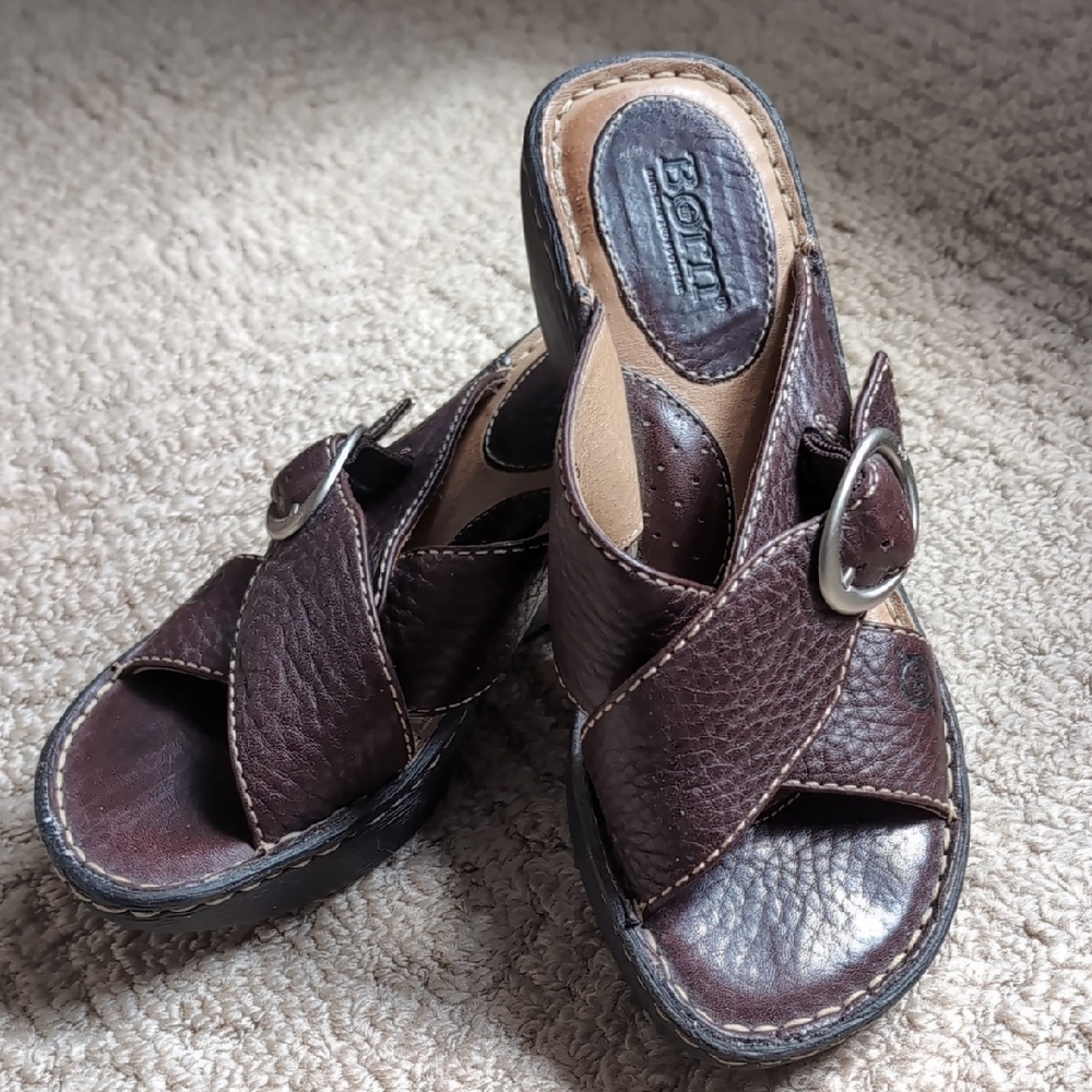 Born Dark Brown Leather Slide Sandals